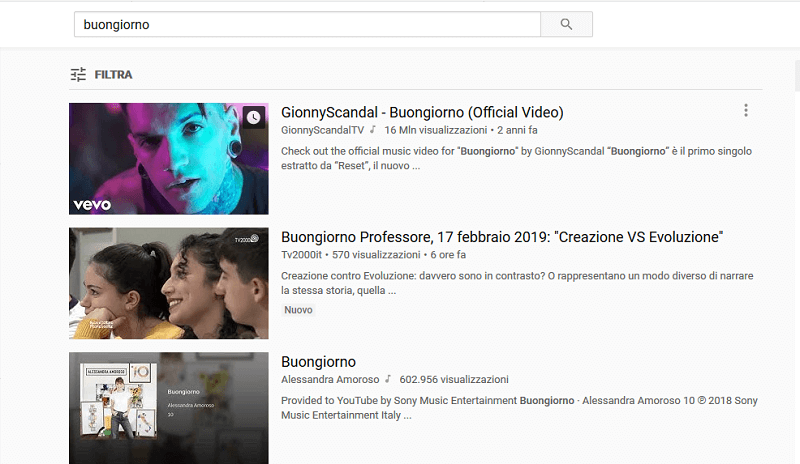 Il motore di ricerca interno a Youtube è utile anche per cercare un canale
